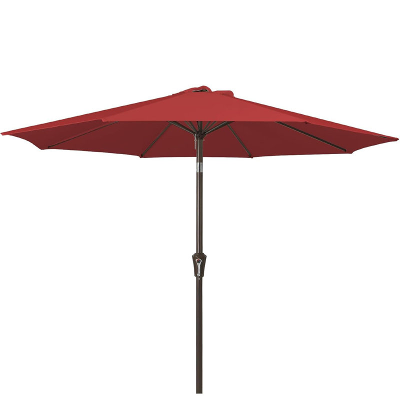 Parasol de marché pour terrasse 9 pi avec manivelle et inclinaison à bouton-poussoir, 8 nervures imperméables aux rayons UV