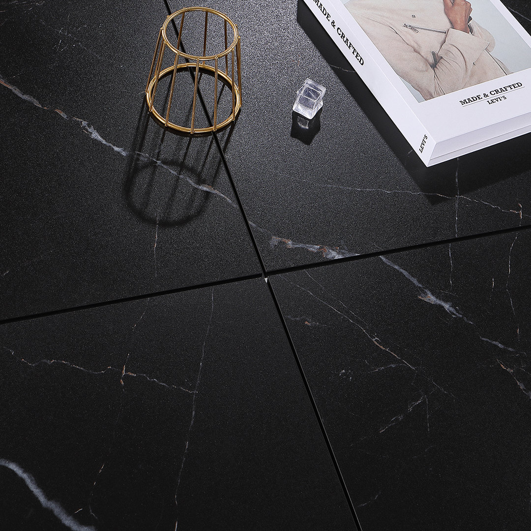 Longo Black 12" x 24" Marble Look Matte Porcelain Tile Qube Tiles