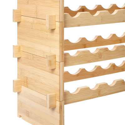 48 Bottle Stackable Modular Wine Rack Bamboo Wood Display Shelf 6-Tier