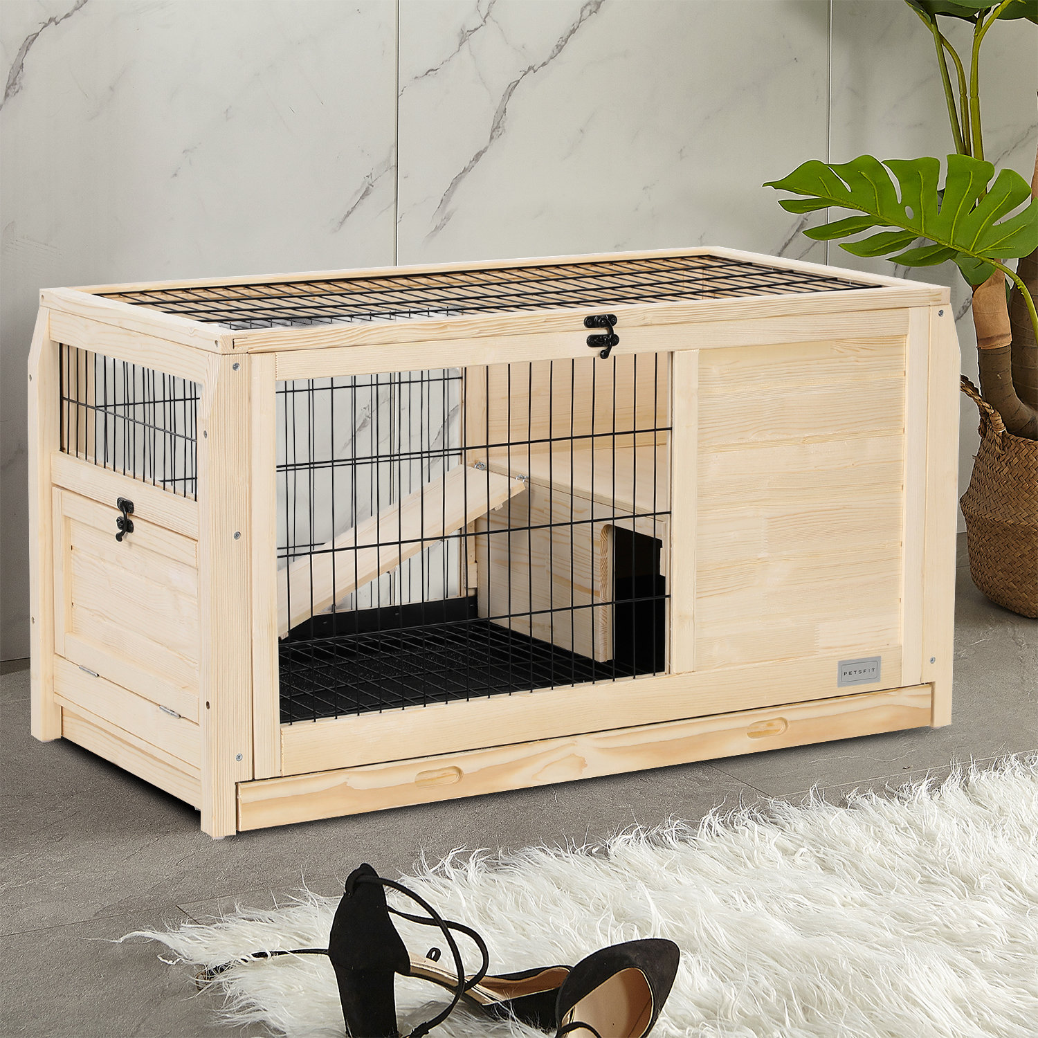 Tucker Murphy Pet™ Modern Farmhouse Style Wooden Pet Crate With Pull ... - Pet Crate Live Edge With Dehumidifier For Pets