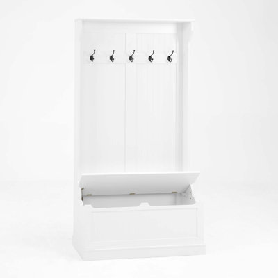 Banc de vestibule avec portemanteau, portemanteau avec banc de rangement pour chaussures, rangement pour vestibule avec 5 crochets