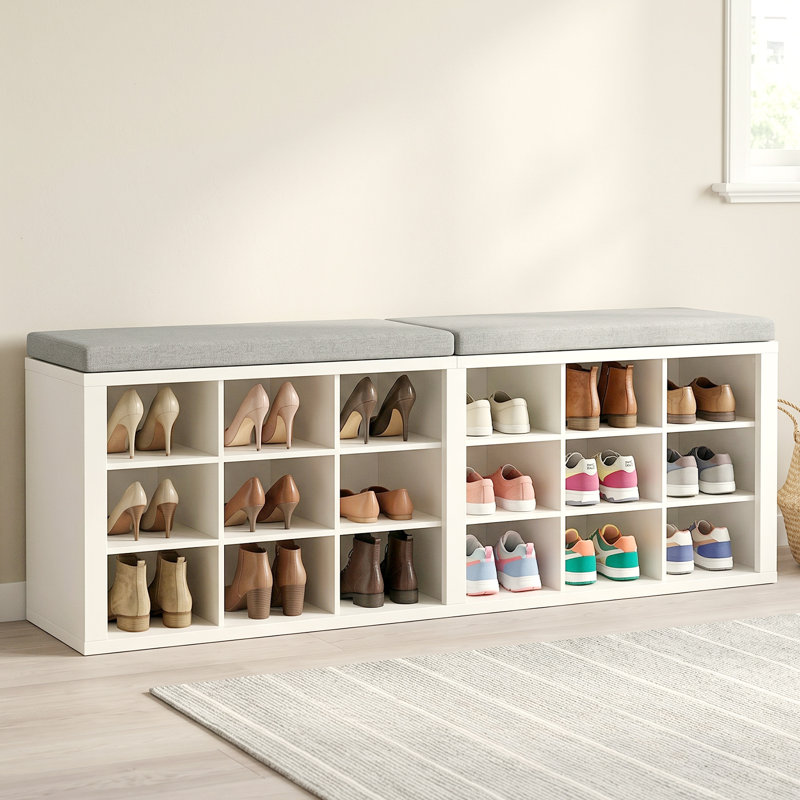 Banc de rangement à chaussures minimaliste en bois avec porte à coussin 18 compartiments pour couloir salon chambre à coucher