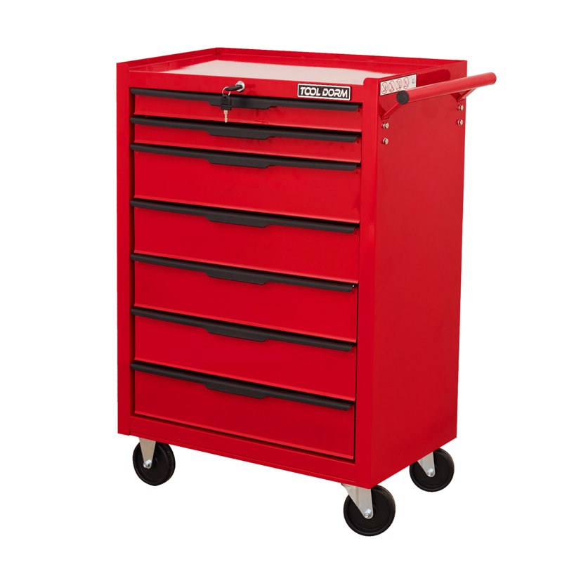 7 Drawer Rolling Tool Cabinet, Large Capacity Metal Tool Box, With Wheels And Key Lock, Rolling Storage Tool Car Suitable For Garage, Warehouse, Work Shop
