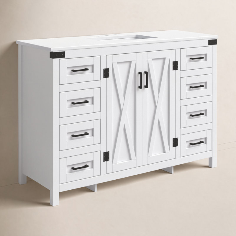 Slayton 48'' Single Bathroom Vanity with Engineered Marble Top, White