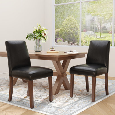 Farmhouse Upholstered Dining Chairs, Linen Padded Seat Kitchen Side Chairs with Solid Wood Legs, Modern Dining Room Chairs for Home Restaurant Cafe De by Latitude Run