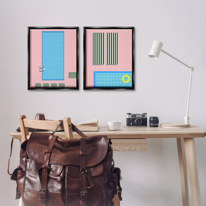 "Modern Piscine" par Regina Moore, 2 pièces sur toile, Cadre flottant noir de jais, H 21 po x l 17 po