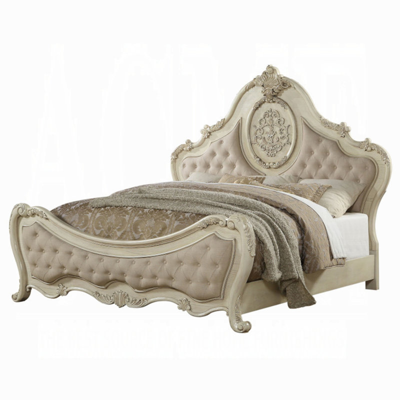 Diemer Upholstered Scalloped Bed, King, Antique White