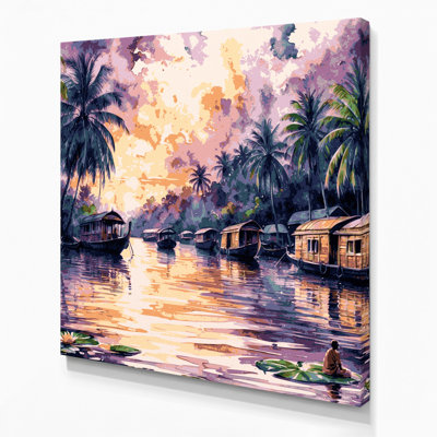 Art mural mauve avec villes, Kerala, Inde