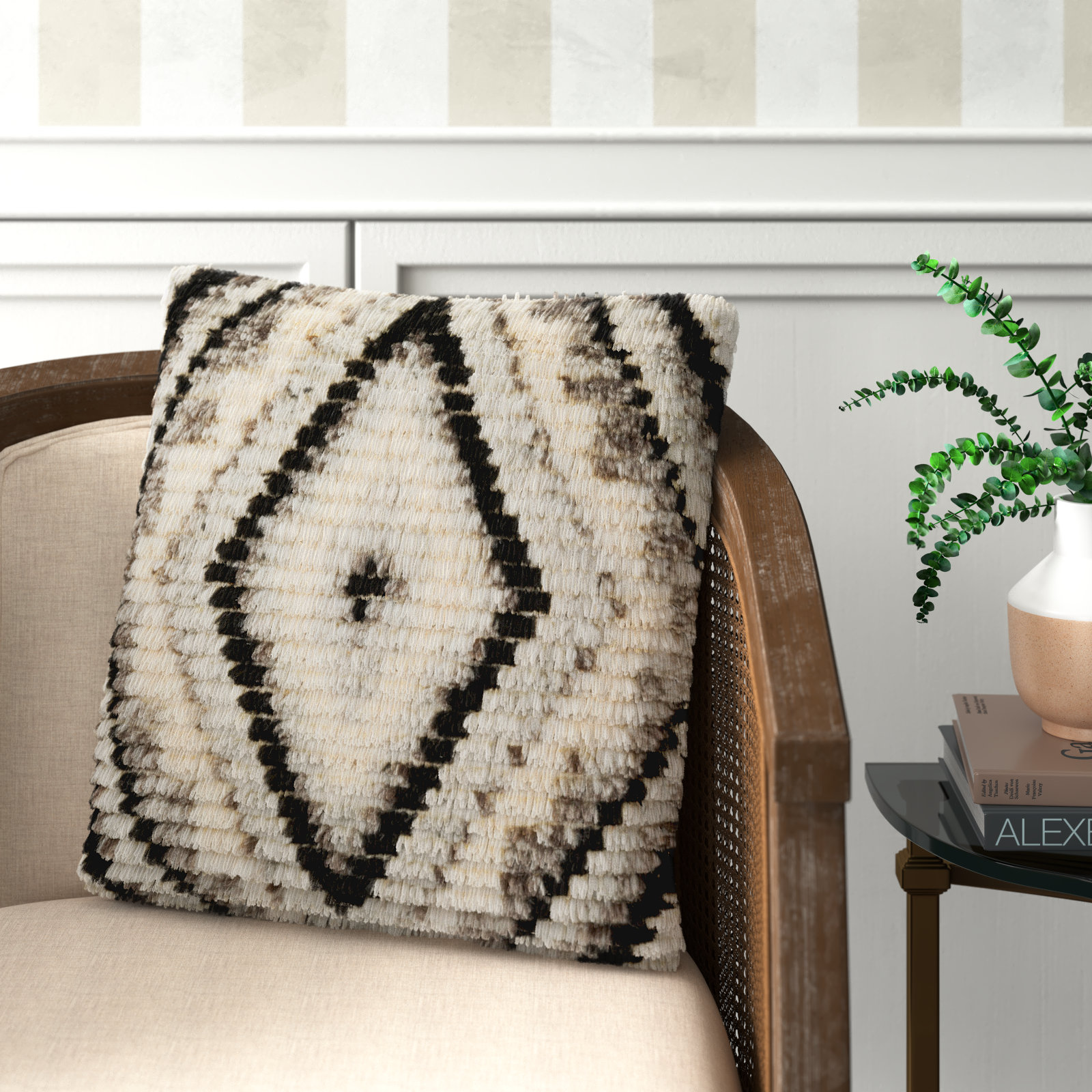 Cyan Geometric Wool Throw Pillow, 22" x 22", Polyester