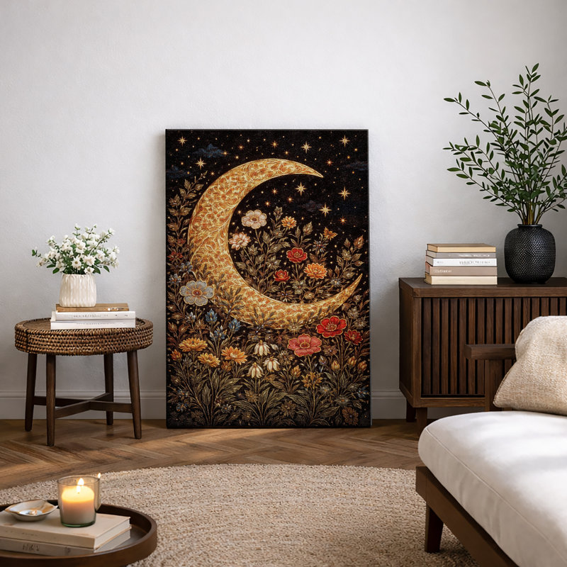 Croissant doré, lune, ciel nocturne, œuvres d'art, impression sur toile, H 24 po x l 16 po x P 1,5 po, Toile tendue