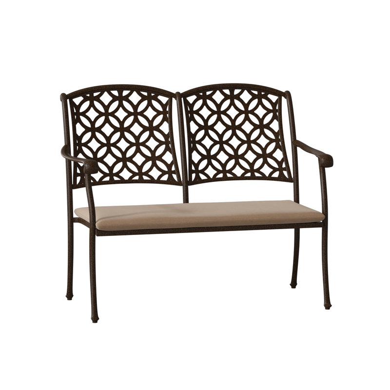 Banc de jardin aluminium Casa, Brun châtaigne, Toile Sunbrella® beige chiné