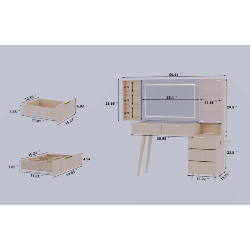 Meuble-lavabo de maquillage avec miroir et lumières La conception à panneau cannelé, distincte et méticuleusement détaillée