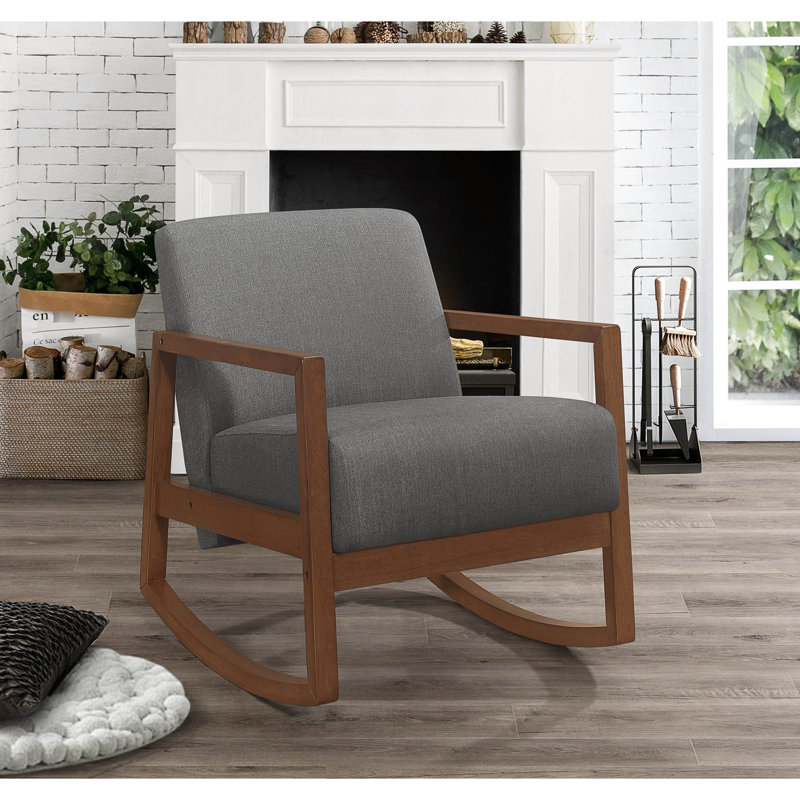 Élégante chaise d'appoint à bascule grise avec revêtement doux et siège rembourré confortable, coussin, look moderne pour le salon,