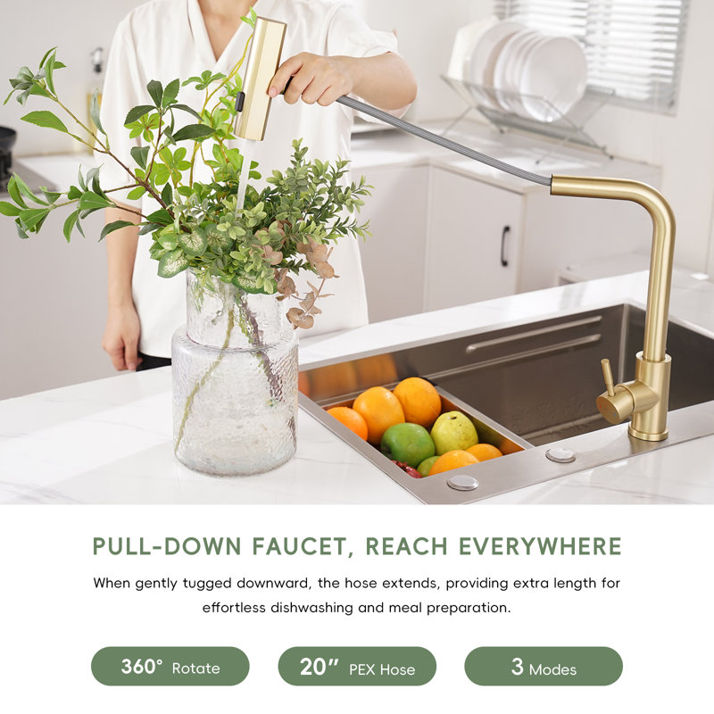 Brushed Gold High Arch Kitchen Faucet with Pull Down Sprayer