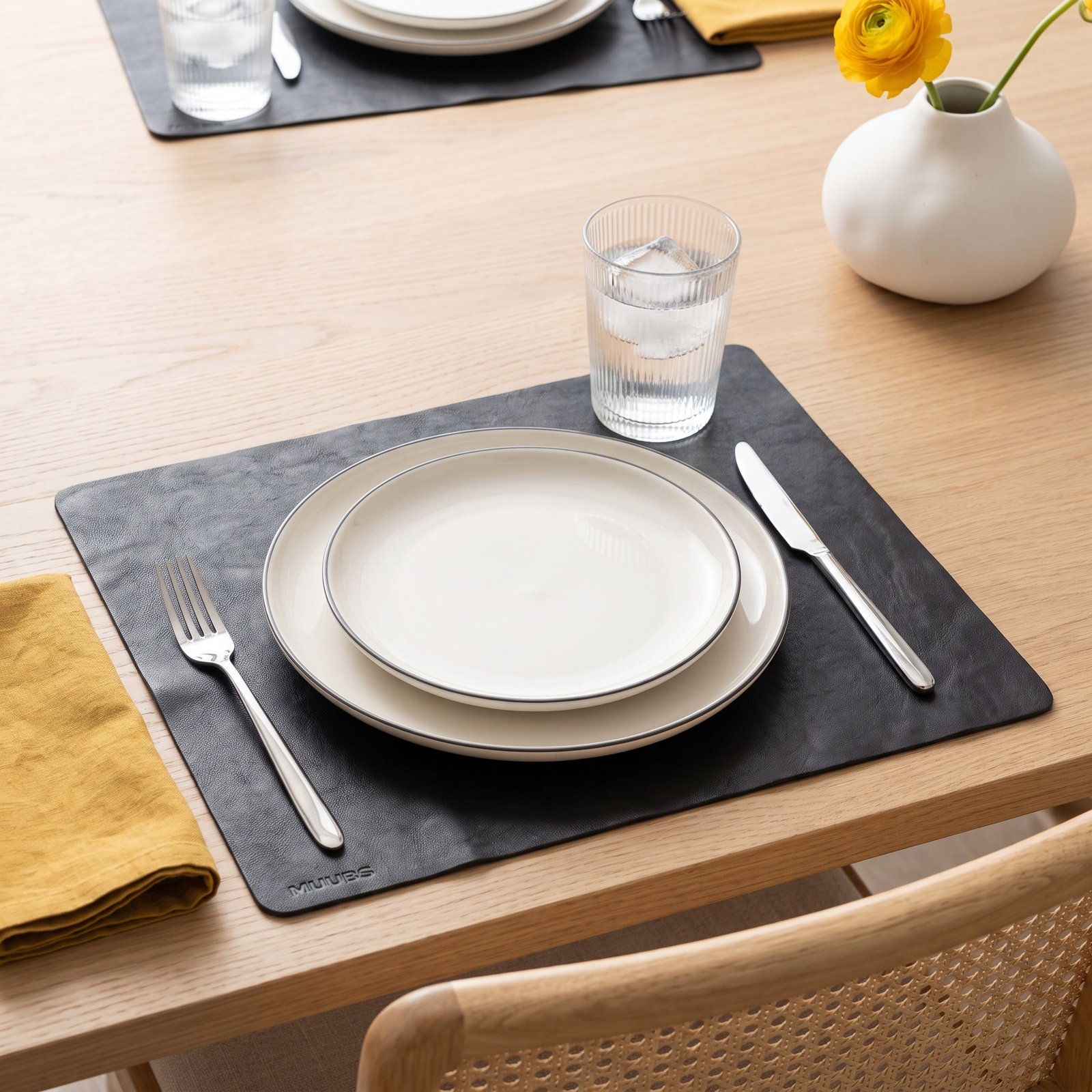 Tribune Reversible Leather Placemat, Black