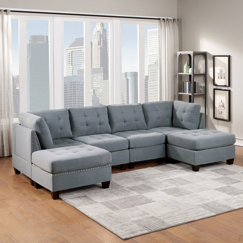Canapé modulaire modulaire 6 pièces Mobilier de salon modulaire capitonné capitonné gris