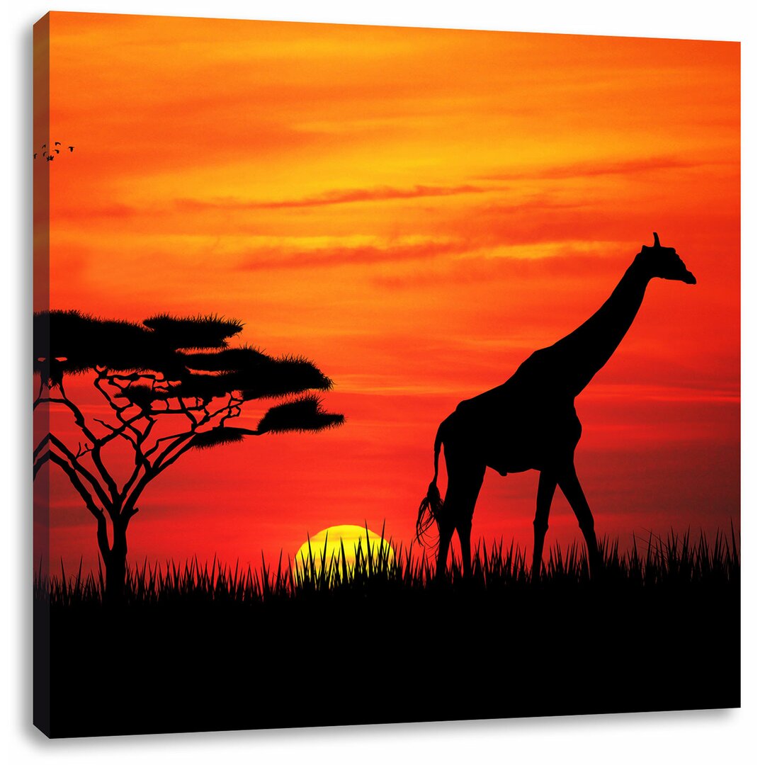 Leinwandbild Giraffe im Sonnenuntergang