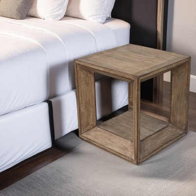 Table de bout Limy, plateau carré de 22 po, tablette, bois brun antique