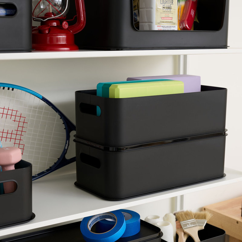 iDesign Recycled Plastic Bin with Lid and Handles, Set of 2 – Matte Black