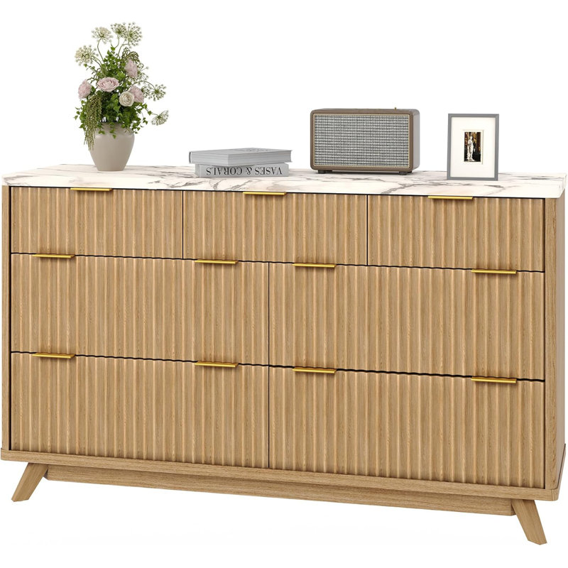 137.2 cm W Chest of 7 Drawers, Tan