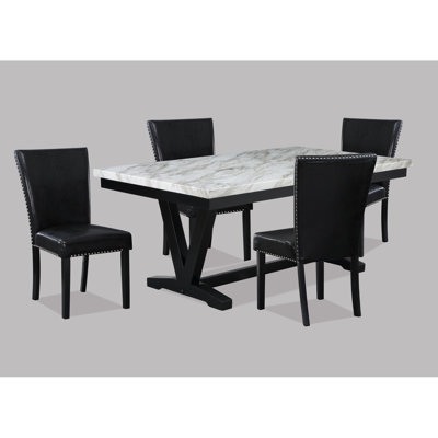Ensemble de table de salle à manger en faux marbre et en similicuir