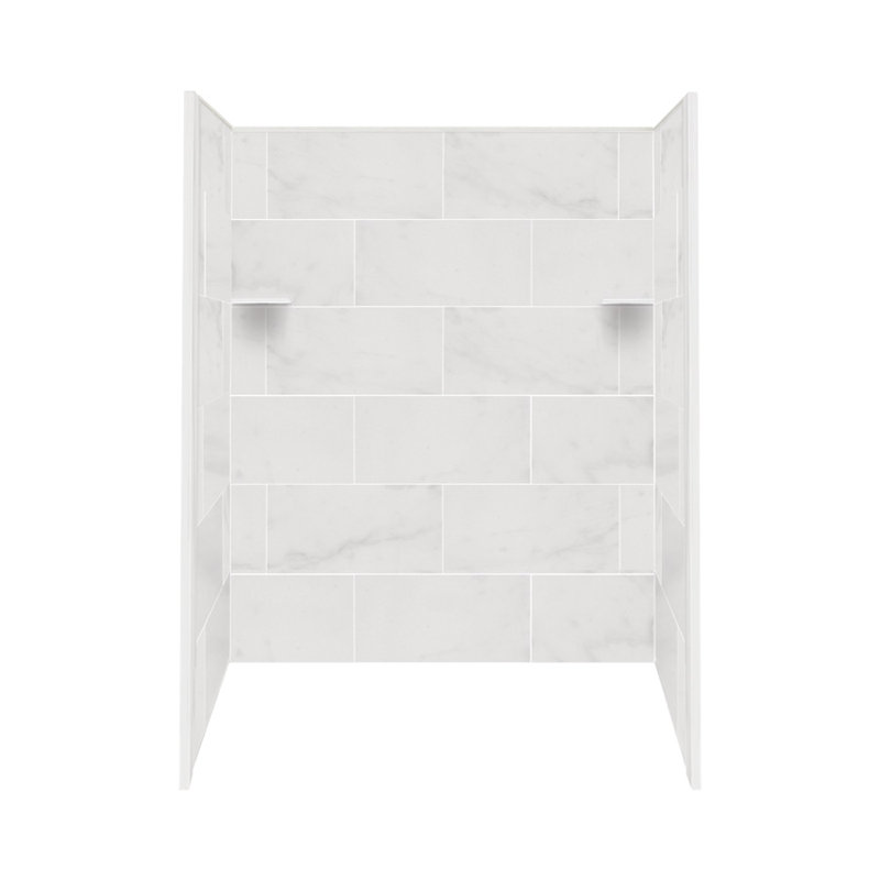 Ensemble de mur de douche à trois panneaux 72 po x 60 po x 36 po surface unie, Marbre de Carrare blanc
