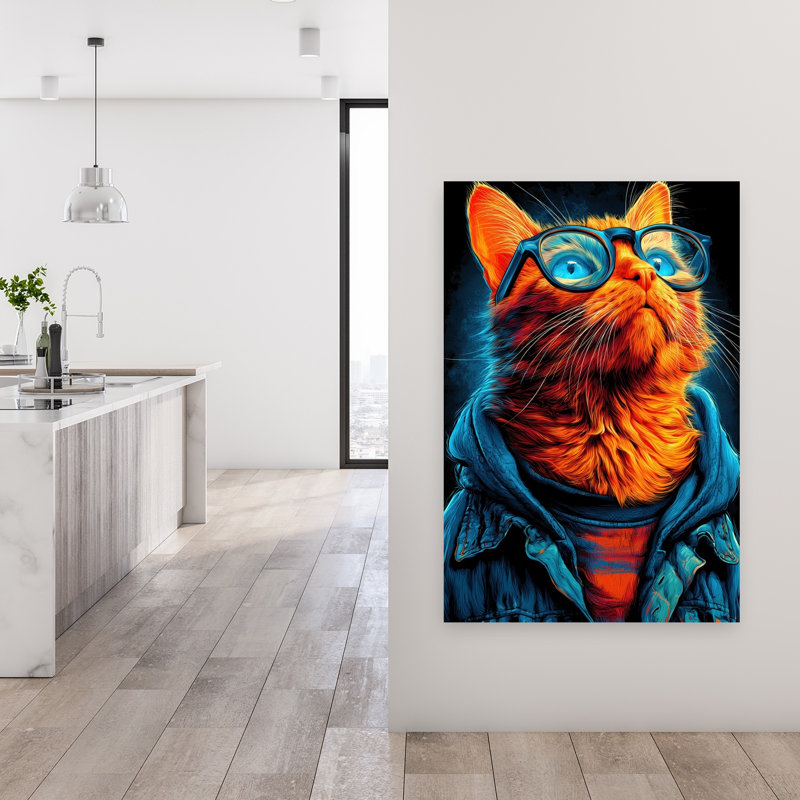 Art mural élégant, chat orange moderne, H 48 po x l 32 po