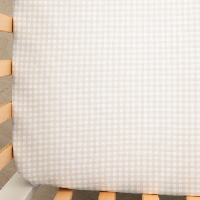 Drap-housse en coton jersey - Vichy crème