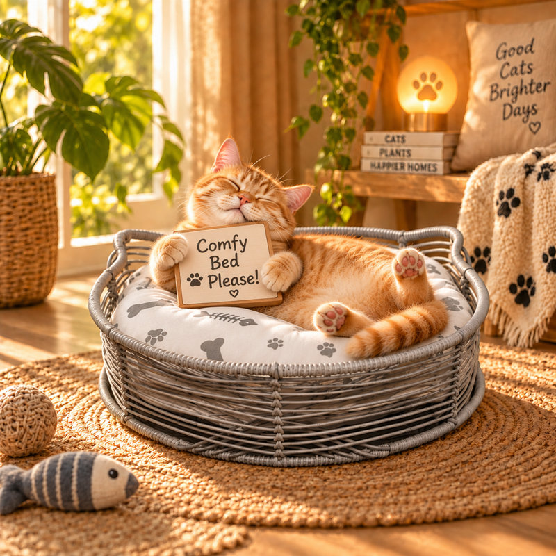 Cissiee Hand-Woven Elevated Cat Dog Hut with Durable Steel Frame & Removable Plush Cushio