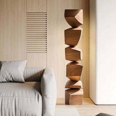 Sculpture de sol moderne en bois abstrait, objet décoratif brun fabriqué à la main pour entrée minimaliste, décoration contemporaine