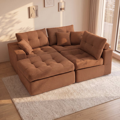 L-Shaped Compression Corner Chaise Sofa Bed, No-Assembly Required Convertible Sectional Couch for Living Room, Apartment, Guest Room
