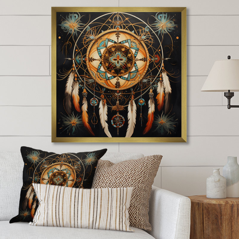 «Dream Catcher», voyage symbolique I - impression, H 30 po x l 30 po x P 1 po, Cadre doré à une seule photo