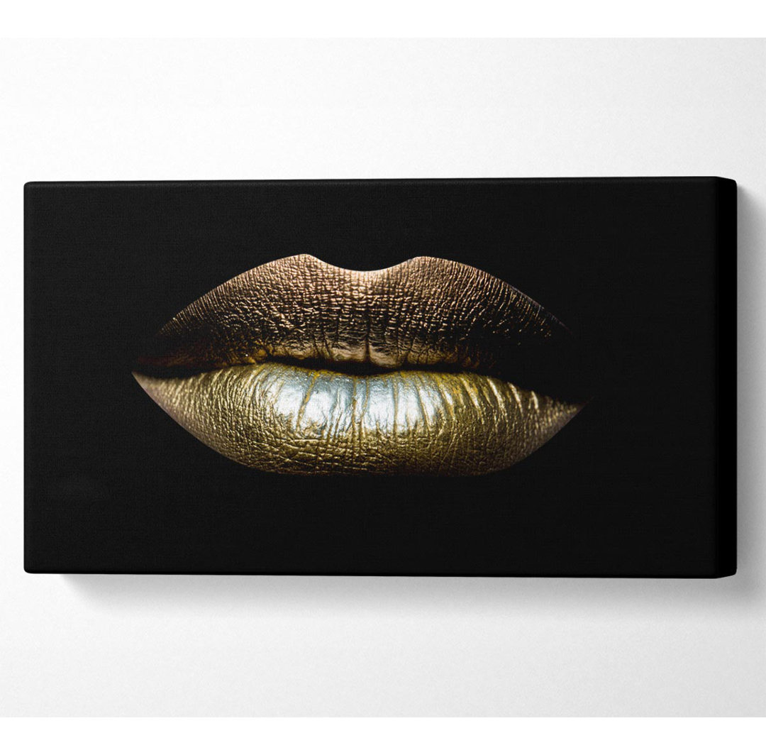 Goldene Lippen auf Schwarz - Kunstdrucke auf Leinwand