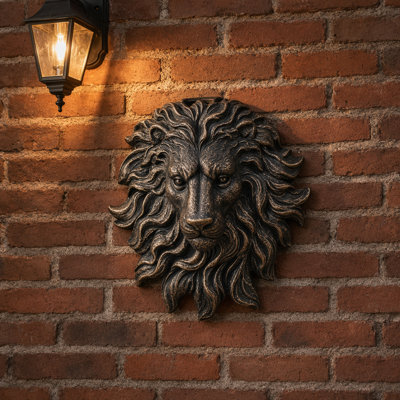 Golden Lion Resin Wall Decor, Golden Lion Head Wall Mount Art