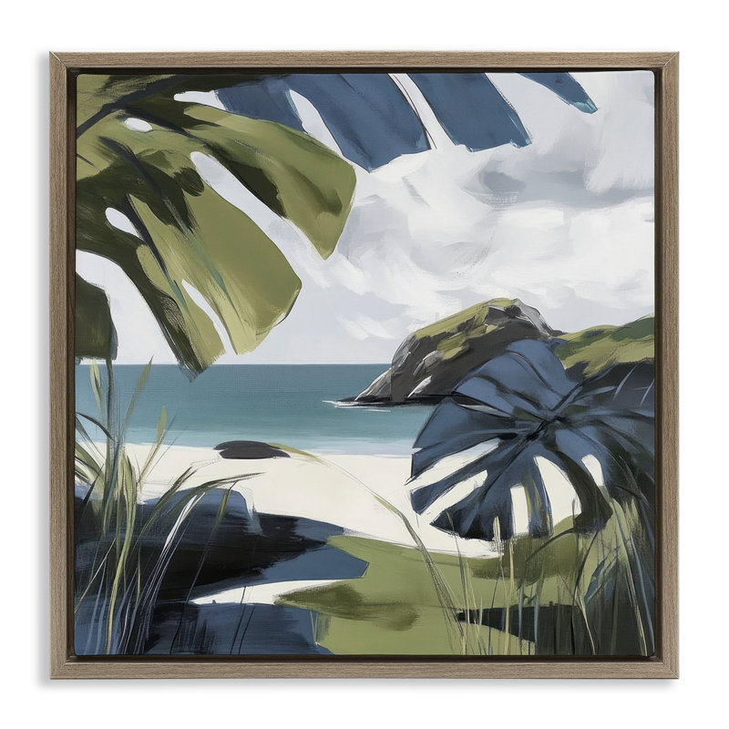 Cadre flottant Tropical Island Vibes, design par Elara Yasna, H 18 po x l 18 po, Cadre flottant orme Montalcino