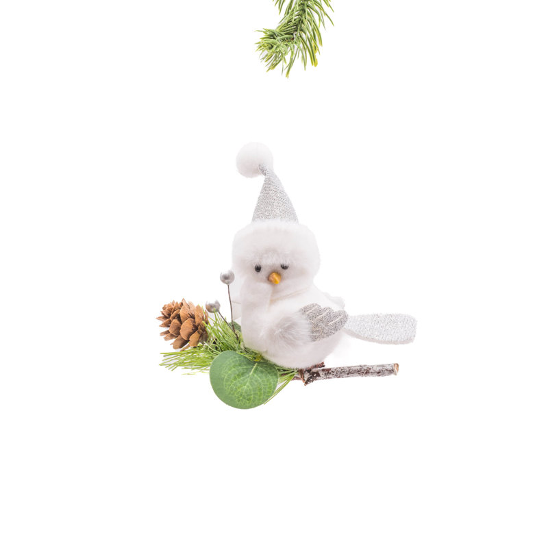 Oiseau douillet en tissu argenté avec toque surdimensionnée
