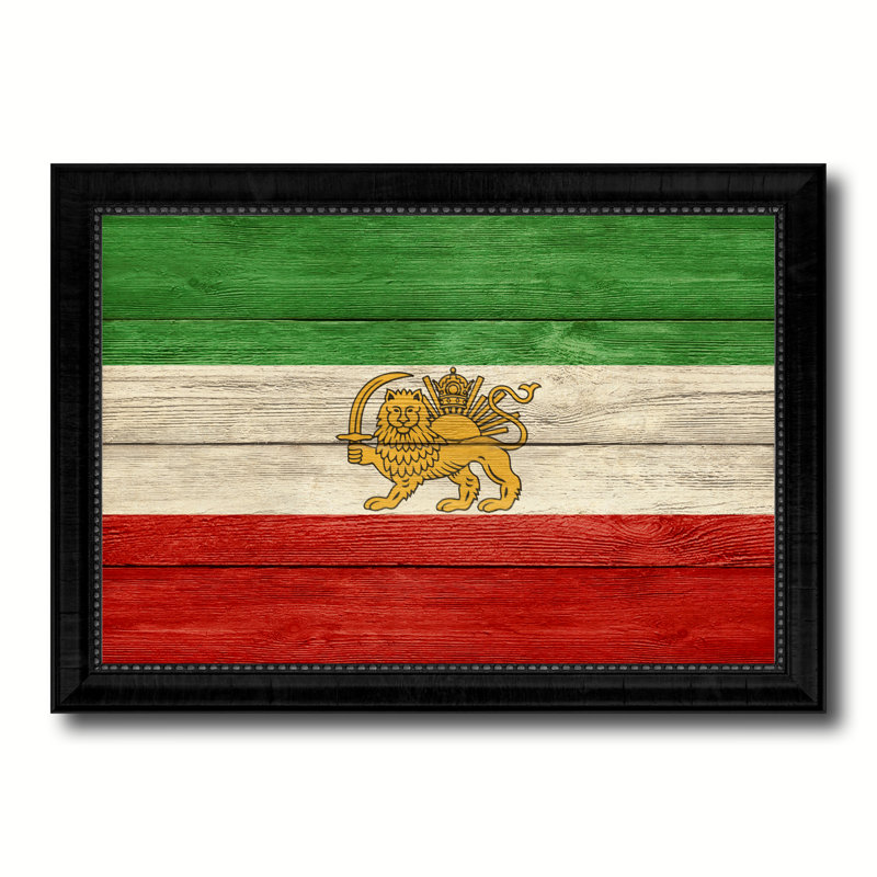 «Old iran Country Flag», peinture sur toile encadrée, H 21 po x l 30 po x P 1 po, Cadre noir