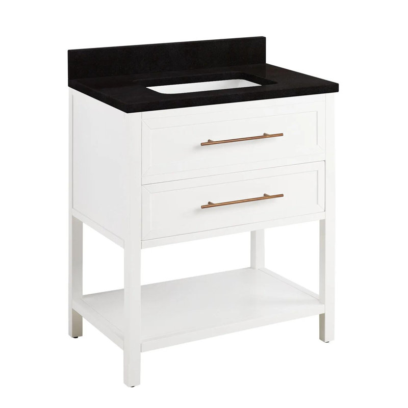Ensemble de meuble-lavabo simple 30 po avec lavabo encastré rectangulaire Robertson, Marbre de Carrare, Blanc, Pas de perçage