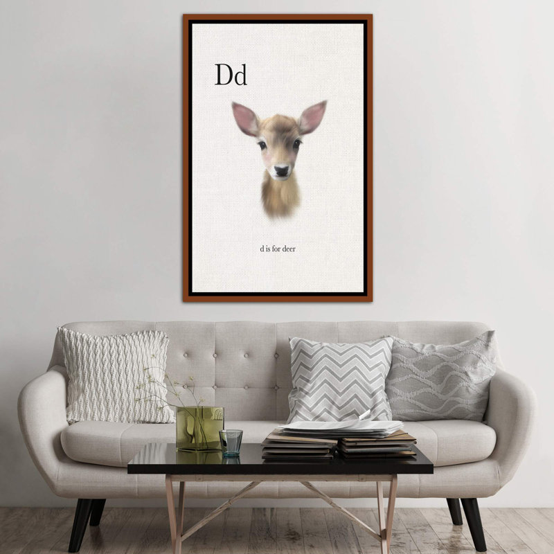 Décoration murale pour enfants «D Is For Deer», H 60 po x l 40po x P 1,5 po, Toile classique avec cadre brun