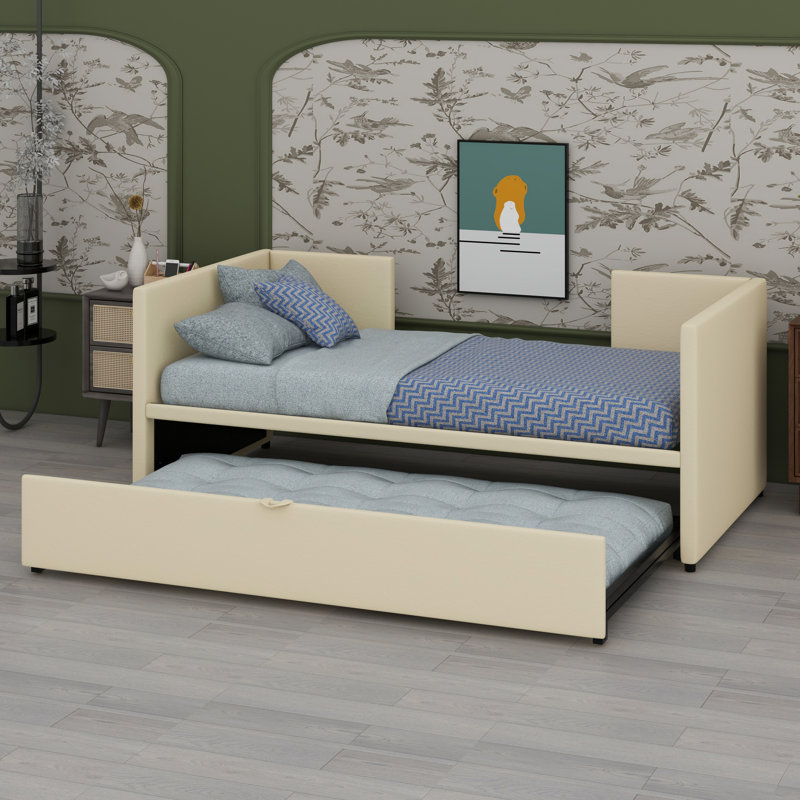 Lit de jour rembourré avec lit gigogne, Beige