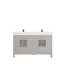 Meuble-lavabo double lavabo Houston II en bois massif, 152 cm (L) x 56 cm (P), gris essentiel, avec rangement discret et comptoir en pierre reconstituée.-246166808-246166791