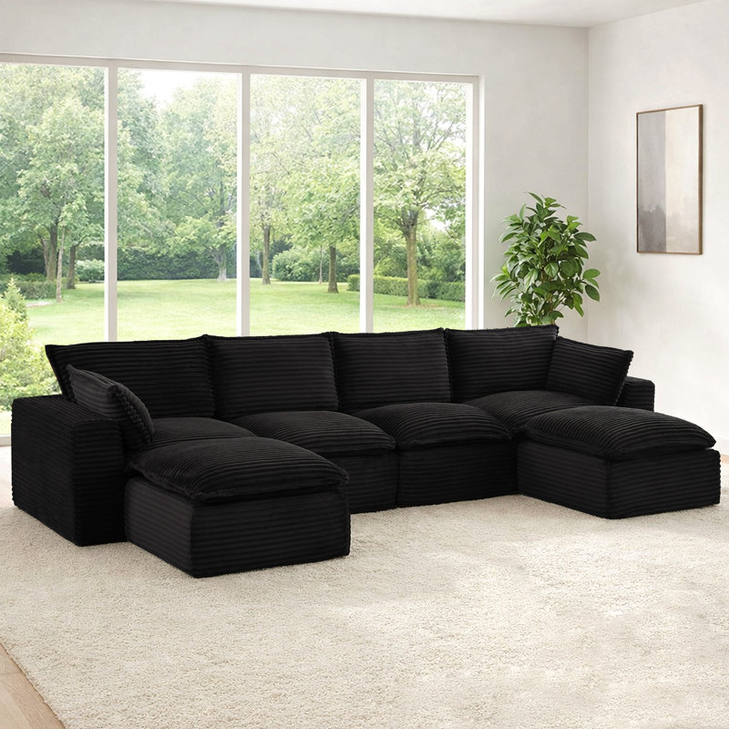 Canapé modulaire de 140 po, velours côtelé adapté aux animaux de compagnie, configuration sans outil, en forme de U / en L / de canapé-lit / droit, modules légers, aucun assemblage requis