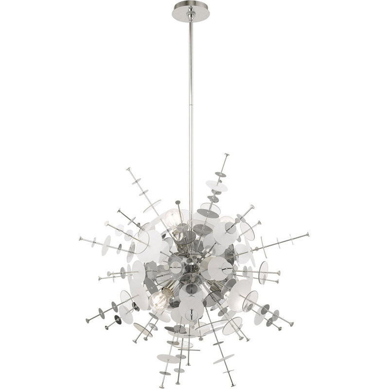 Luminaire suspendu sphère 6 lumières, Argent, H 38 po x l 30 po x P 30 po
