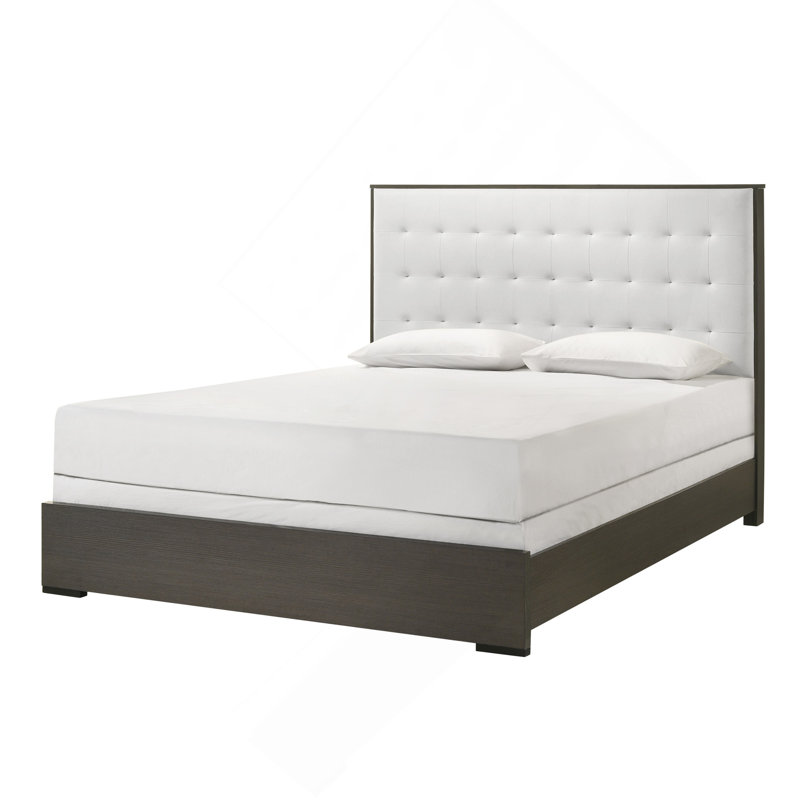 Panel Bed Button Tufted Headboard Wooden, King
