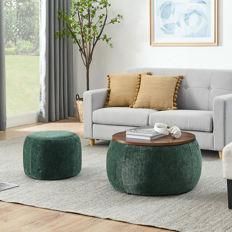 Round Storage Ottoman, Green