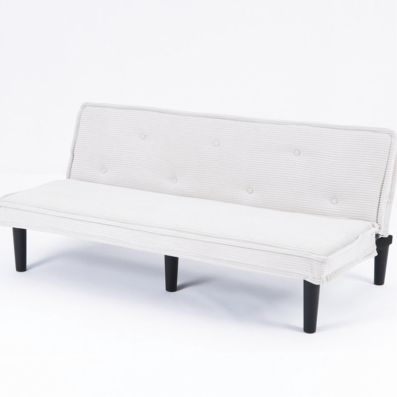 Corduroy Bed, 65.7 - Inch Deep, 2 Seating Capacity, Black, Fabric, Solid Wood Frame, Based Panel And Spring Seat, Button Adorned Back, For Apartment 66 Long, Seats, Black Legs, Sponge Filled Cushions