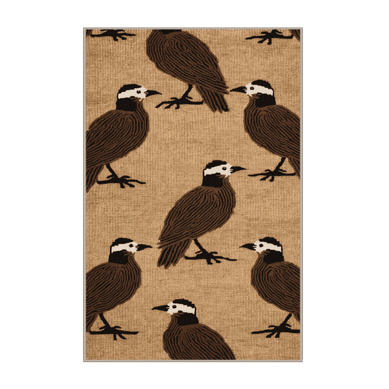  Tapis lavable brun Noddy Birds, Rectangulaire 8 pi x 12 pi