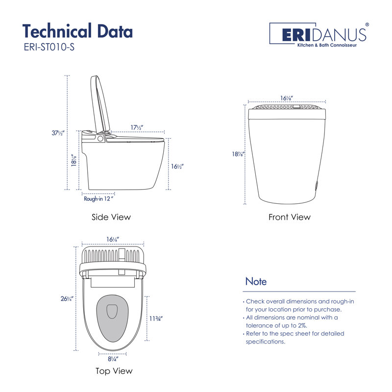 Elongated Tankless Smart Toilet with Bidet Wash, Heated Seat, Powerful 1.28 GPF Auto Flush, Warm Air Dryer, Foot Sensor Flush & Night Light (Remote Included)