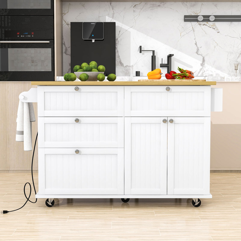 Kitchen Island Set with Drop Leaf, 2 Seating Stools, Storage Drawers and Cabinet, White