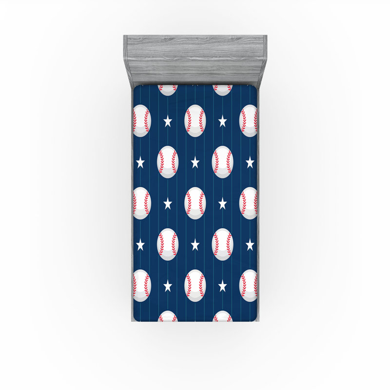 Ambesonne Sports Fitted Sheet 2-Pack Baseball Stripes Night Blue Red White, Twin Fitted Sheet